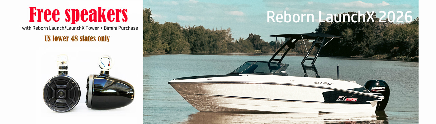 Reborn Launch wakeboard tower with foldable bimini